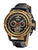 Amsterdam Pionier GM-515-6 black dial with gold and black case and black leather band.