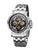 Silver case, silver bracelet, silver dial, silver Roman numerals. 