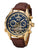 Serene blue dial with gold case and brown genuine leather band.