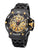 Barcelona Pionier GM-516-11 gold skeleton dial with black case and black stainless steel band.