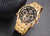 Lifestyle photo of the all gold color with black dial automatic Florida diamonds watch.