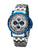 Silver and blue all stainless steel automatic watch for men.